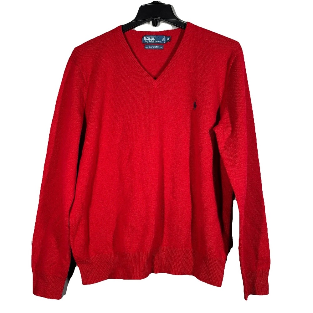 Polo Ralph Lauren Sweater Mens XL Red 100% Lambs Wool Italian Yarn Vintage